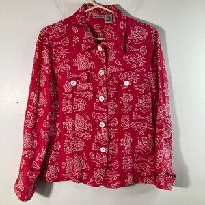 Womens‎ Units Tribal Linen Button Shirt Jacket Red White M Linen